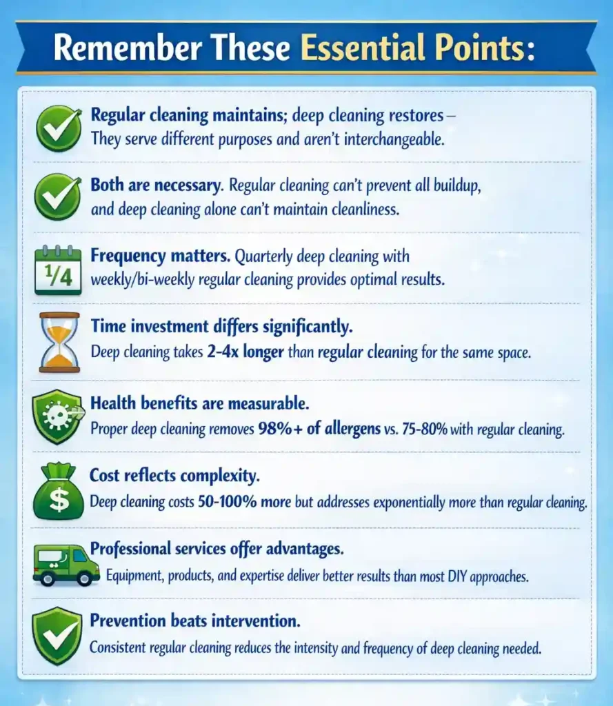 essential points to remember about deep cleaning and regualar cleaning